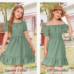 Arshiner girls light green tie back short sleeve ruffle hem dress. Size 12